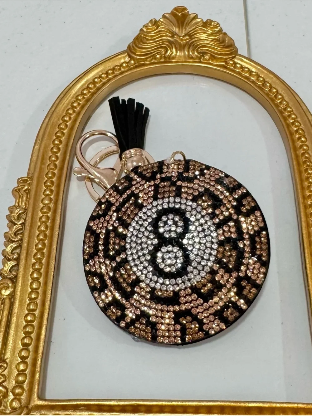 New Beige/Gold 8 Ball Keychain Bag Charm
